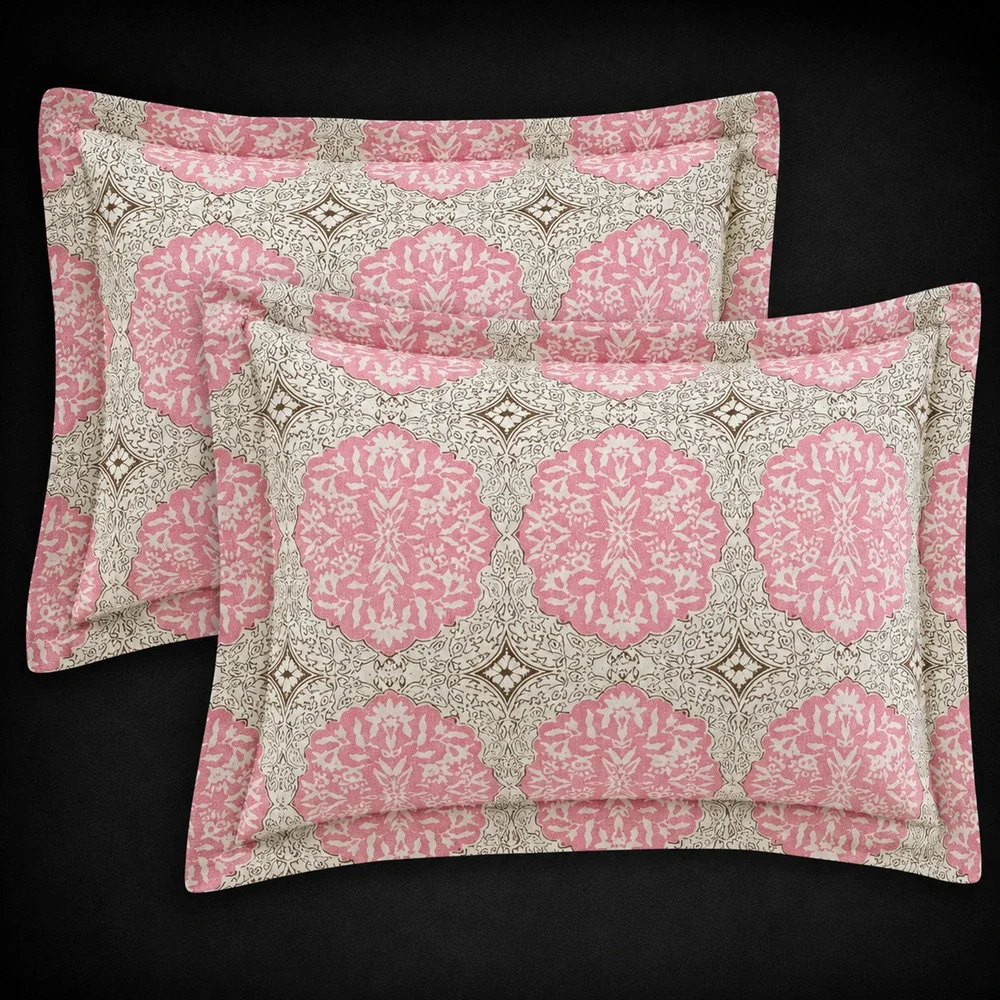 Lot 2 x Pottery Barn PB Teen Pink Medallion Standard Pillow Shams 100% Cotton